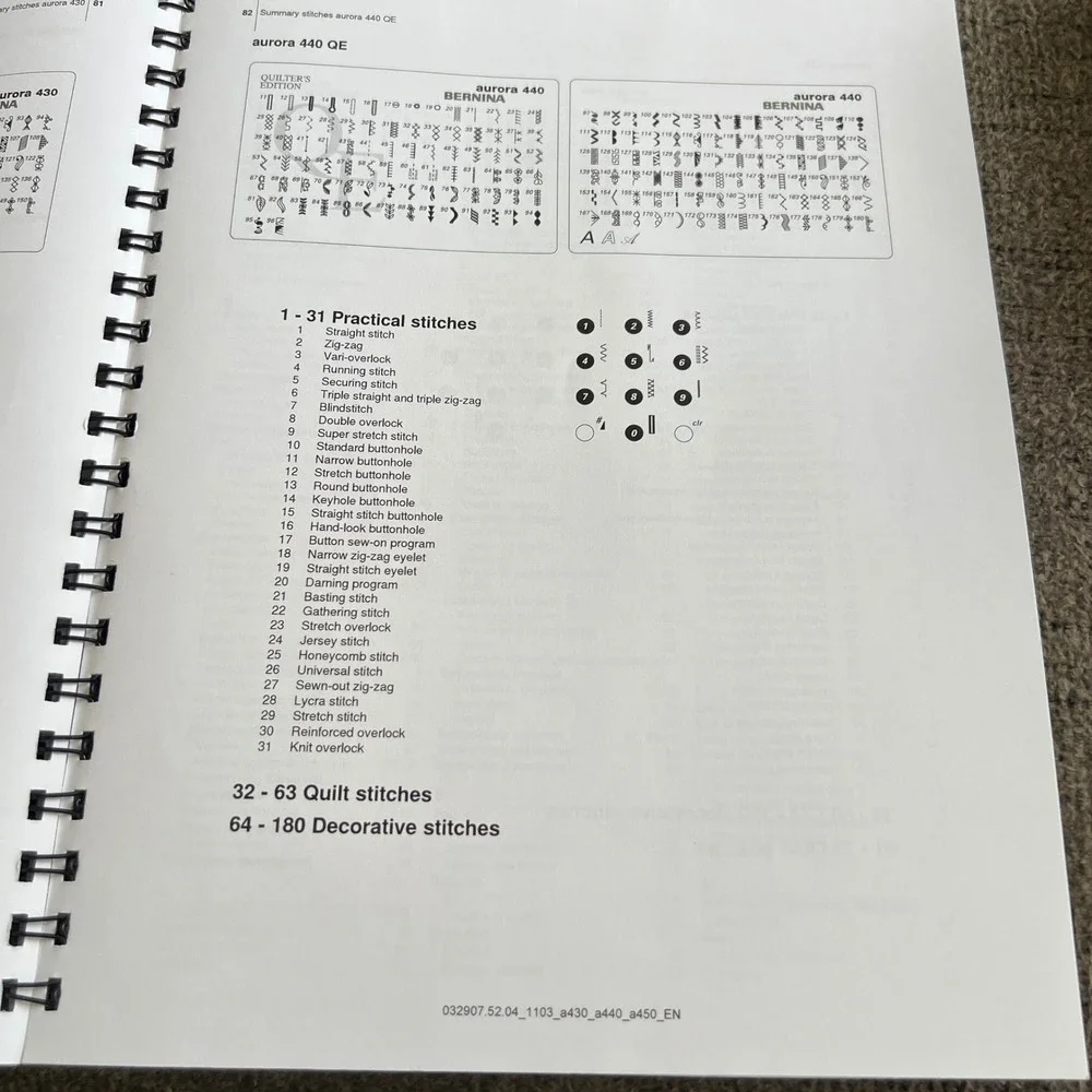 Bernina Aurora 430 440 QE 450 Users Guide Owners Manual Spiral Bound